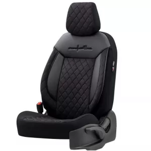 Seat Covers Otom Comfortline VIP Design Universal Sued / Rachel / Artificial Leather Embroidered Front / Rear Set 11 Pieces Black With Black Stitch CMV-238