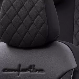 Seat Covers Otom Comfortline VIP Design Universal Sued / Rachel / Artificial Leather Embroidered Front / Rear Set 11 Pieces Black With Black Stitch CMV-238