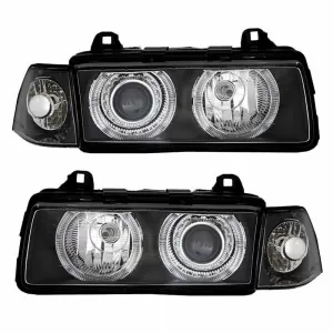 Scheinwerfer-Set Geeignet für BMW 3 E36 92-98 Coupe/Cabrio Angel Eyes Schwarz H7/H7 Depo-image-6342207