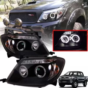 Headlights Set Suitable for Toyota Hilux 05-11 Angel Eyes & Led Black H1/H1 Manual Sonar-image-6342218