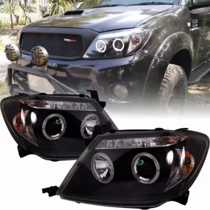 Headlights Set Suitable for Toyota Hilux 05-11 Angel Eyes & Led Black H1/H1 Manual Sonar-image-6342219