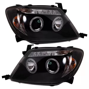 Headlights Set Suitable for Toyota Hilux 05-11 Angel Eyes & Led Black H1/H1 Manual Sonar-image-6342220