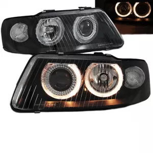 Headlights Set Suitable for Audi A3 8L 00-03 Angel Eyes Black H7/H7 Depo-image-6342226