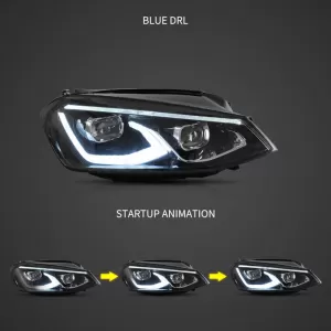 Headlights Set suitable for VW Golf VII (7) 12-17 Mk8 Golf Look Dynamic Start DRL & Signal Black Full LED With Motor VLand-image-6343620