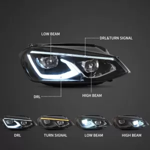 Headlights Set suitable for VW Golf VII (7) 12-17 Mk8 Golf Look Dynamic Start DRL & Signal Black Full LED With Motor VLand-image-6343621