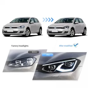 Headlights Set suitable for VW Golf VII (7) 12-17 Mk8 Golf Look Dynamic Start DRL & Signal Black Full LED With Motor VLand-image-6343624