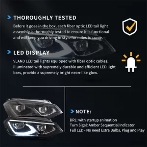 Headlights Set suitable for VW Golf VII (7) 12-17 Mk8 Golf Look Dynamic Start DRL & Signal Black Full LED With Motor VLand-image-6343626