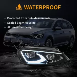 Headlights Set suitable for VW Golf VII (7) 12-17 Mk8 Golf Look Dynamic Start DRL & Signal Black Full LED With Motor VLand-image-6343628