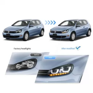 Headlights Set suitable for VW Golf VI (6) 08-12 DRL U-Type & Dynamic Signal & Devil Eye Black H7/H7 With Motor VLand-image-6343634