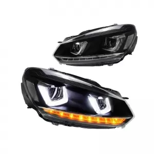 Headlights Set suitable for VW Golf VI (6) 08-12 DRL U-Type & Dynamic Signal & Devil Eye Black H7/H7 With Motor VLand-image-6343638