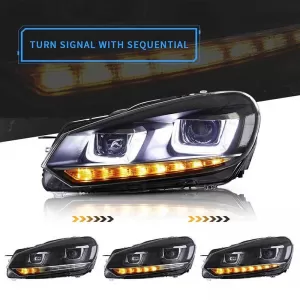 Headlights Set suitable for VW Golf VI (6) 08-12 DRL U-Type & Dynamic Signal & Devil Eye Black H7/H7 With Motor VLand-image-6343639