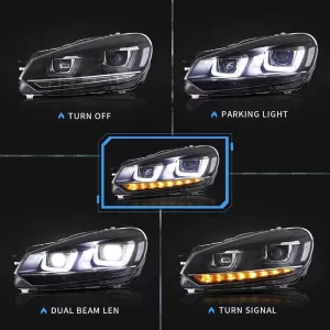 Headlights Set suitable for VW Golf VI (6) 08-12 DRL U-Type & Dynamic Signal & Devil Eye Black H7/H7 With Motor VLand-image-6343640