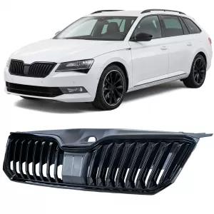 image-10-Kühlergrill Frontgrill Schwarz Glanz passend für Skoda Superb 3V 2015-2019