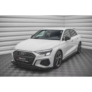 Maxton Design version 1 spoiler set suitable for side skirts, front, rear bumper and trunk of Audi A3 S-Line Sportback 8Y 2020-2024, Gloss Black-image-6346779