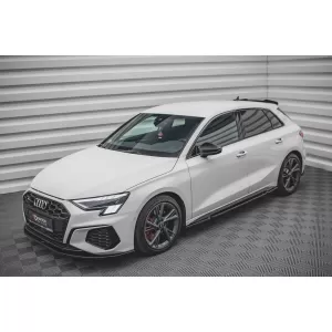 Maxton Design version 1 spoiler set suitable for side skirts, front, rear bumper and trunk of Audi A3 S-Line Sportback 8Y 2020-2024, Gloss Black-image-6346780
