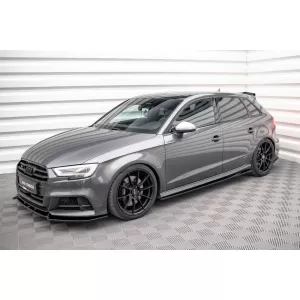 Maxton Design spoiler set suitable for side skirts, front, rear bumper and trunk of Audi S3 Sportback 8V 2016-2020, Gloss Black-image-6347381
