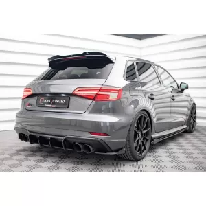 Maxton Design spoiler set suitable for side skirts, front, rear bumper and trunk of Audi S3 Sportback 8V 2016-2020, Gloss Black-image-6347383