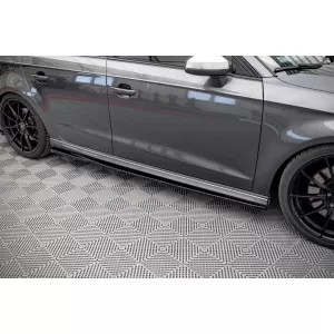 Maxton Design spoiler set suitable for side skirts, front, rear bumper and trunk of Audi S3 Sportback 8V 2016-2020, Gloss Black-image-6347387