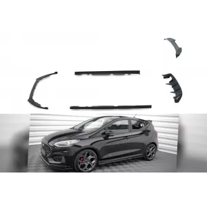 Maxton Design version 1 spoiler set suitable for side skirts, front, rear bumper and trunk of Ford Fiesta ST 2021-2024, Gloss Black
