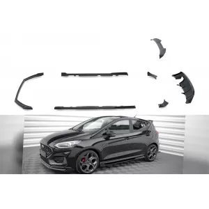 Maxton Design version 3 spoiler set suitable for side skirts, front, rear bumper and trunk of Ford Fiesta ST 2021-2024, Gloss Black