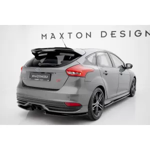Maxton Design Spoiler-Set geeignet für Seitenschweller, Front-, Heckstoßstange und Kofferraum des Ford Focus ST 2015-2018, Gloss Black-image-6350101
