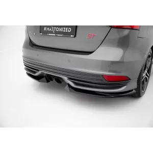 Maxton Design Spoiler-Set geeignet für Seitenschweller, Front-, Heckstoßstange und Kofferraum des Ford Focus ST 2015-2018, Gloss Black-image-6350107