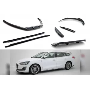 Maxton Design Spoilerset geeignet für Seitenschweller, Front-, Heckstoßstange und Kofferraum des Ford Focus Vignale Estate 2018-2021, Glänzend Schwarz-image-6350109