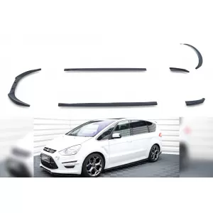 Maxton Design spoiler set suitable for side skirts, front, rear bumper and trunk of Ford S-Max Titanium 2010-2014, Gloss Black