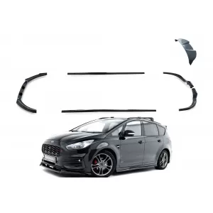Maxton Design spoiler set suitable for side skirts, front, rear bumper and trunk of Ford S-Max ST-Line after 2023, Gloss Black