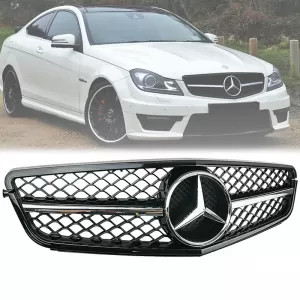 Front Grille suitable for Mercedes-Benz C-Class W204 07-14 A Design C63 Look With Single Fence Black/Chrome 1 Pc