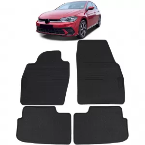 Car Rubber Floor Mats Black Premium Set for VW Polo 6 Type AW 17-21-image-6351617