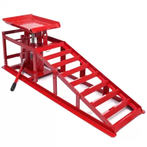 Drive-on ramp set with lift platform up to 3000kg red for tire widths up to 240-image-6351715