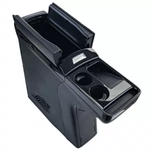 Center console black with cup holder and armrest for VW T5 T5.1 T6 T6.1-image-6351772