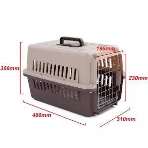 Animal travel car transport box with door for dog, cat, etc. Beige brown 30x48x31cm-image-6351838