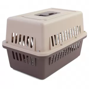 Animal travel car transport box with door for dog, cat, etc. Beige brown 30x48x31cm-image-6351842