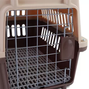 Animal travel car transport box with door for dog, cat, etc. Beige brown 30x48x31cm-image-6351844