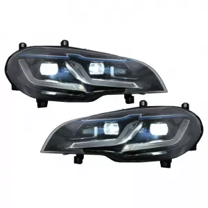 Headlights Set Suitable for BMW X5 E70 07-14 Double L LED Bar Black Upgrade Xenon to LED with Motor Carrier-image-6351949