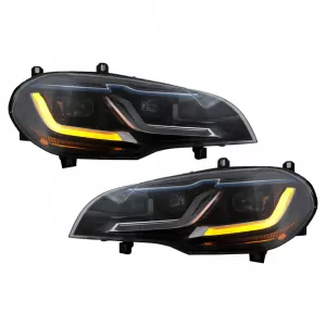 Headlights Set Suitable for BMW X5 E70 07-14 Double L LED Bar Black Upgrade Xenon to LED with Motor Carrier-image-6351950