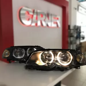 Headlights Set Suitable for BMW 3 E46 Coupe / Cabrio 99-03 Angel Eyes Black H7/H7 With Motor Depo-image-6352208