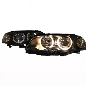 Headlights Set Suitable for BMW 3 E46 Coupe / Cabrio 99-03 Angel Eyes Black H7/H7 With Motor Depo-image-6352210