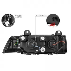 Headlights Set Suitable for BMW 3 E36 90-99 Coupe / Cabrio Angel Eyes & LED Black H1/H1 Sonar-image-6352212