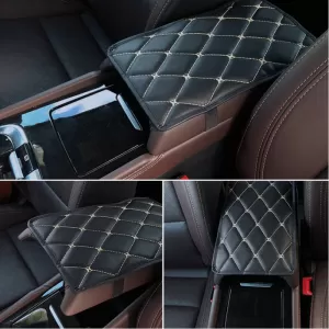 Armrest Pad Black Leather With White Stitch 1 Piece-image-6352689