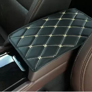 Armrest Pad Black Leather With White Stitch 1 Piece-image-6352690