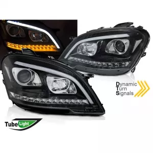Headlights Set suitable for Mercedes-Benz ML-Class W164 09-11 DRL Tube Lights Dynamic Signal W166 Look Black H9/H1 With Motor JunYan