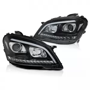 Headlights Set suitable for Mercedes-Benz ML-Class W164 09-11 DRL Tube Lights Dynamic Signal W166 Look Black H9/H1 With Motor JunYan